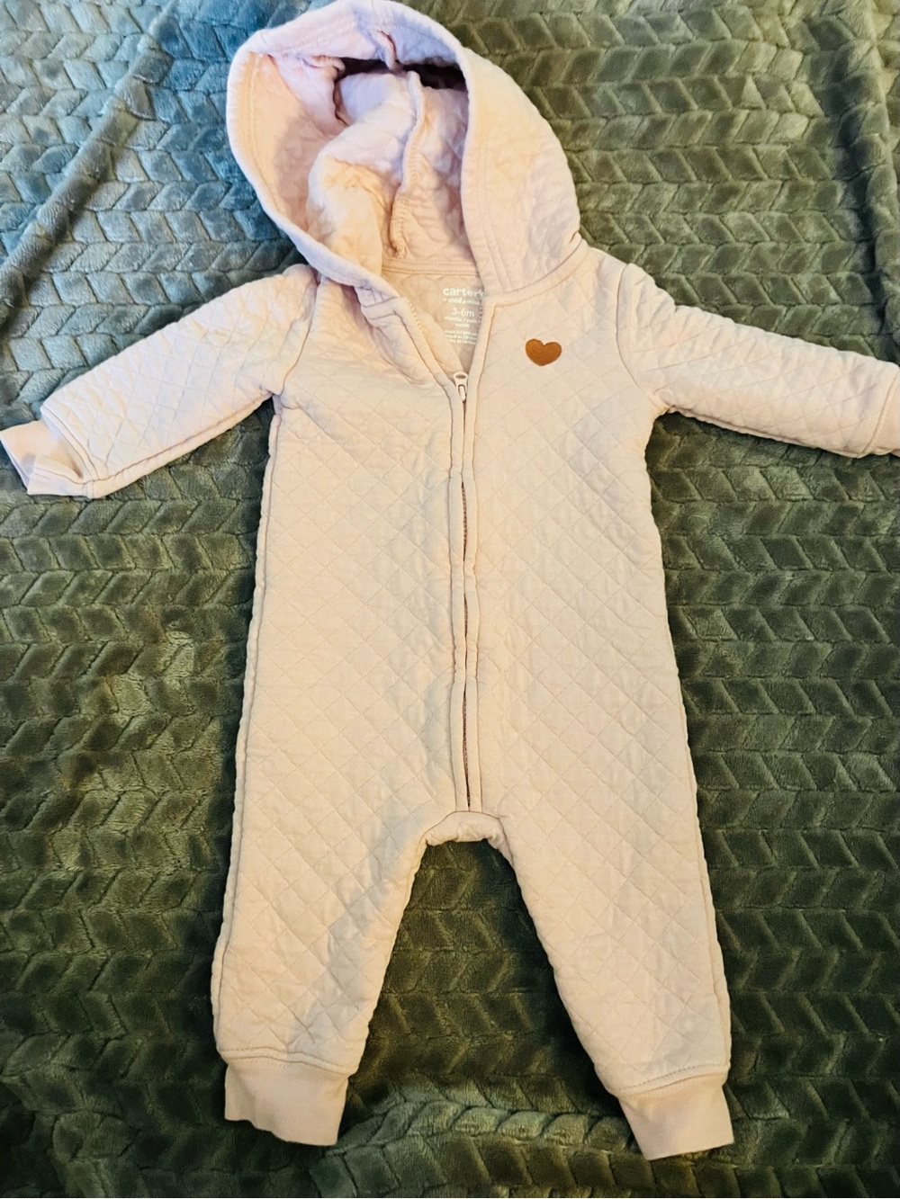 Carter's Light Pink Quilted Hooded Footie with Heart Detail